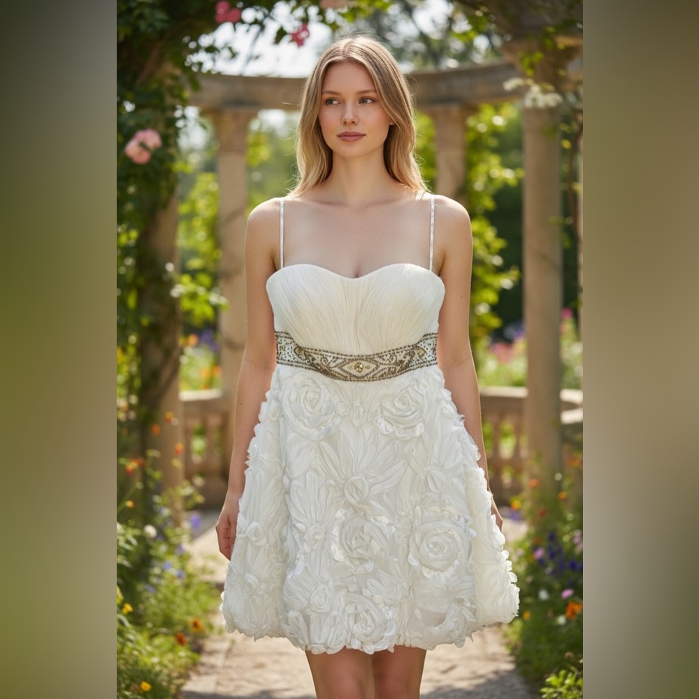 Sue Wong Walt Disney Signature White Strapless Mini Prom Dress Women sz 2